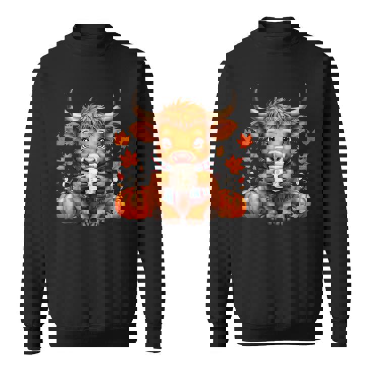 Cute Highland Cow Autumn Pumpkin Fall Coffee Pumpkin Spice Sweatshirt Unisex