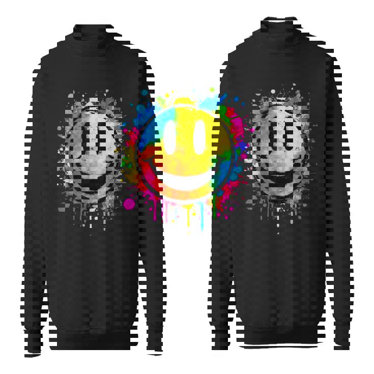 Cute Paint Splash Happy Smile Face 70s Tie Dye Smiling Sweatshirt Unisex