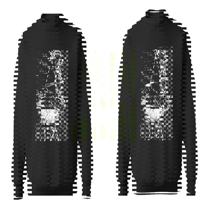 Deer Bowhunter American Flag Archery Hunting Tee Sweatshirt Unisex