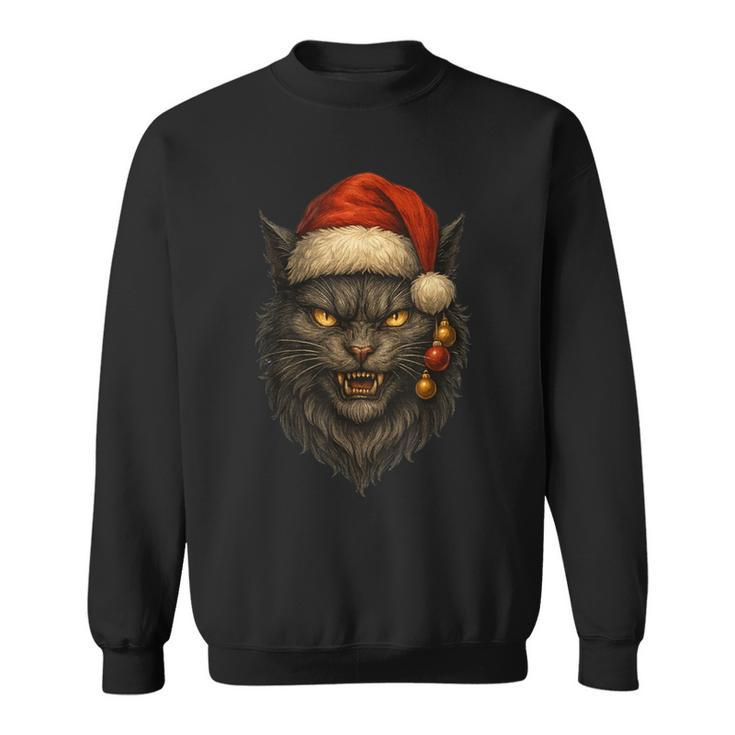 Evil Christmas Cat With Santa Hat And Ornaments Sweatshirt