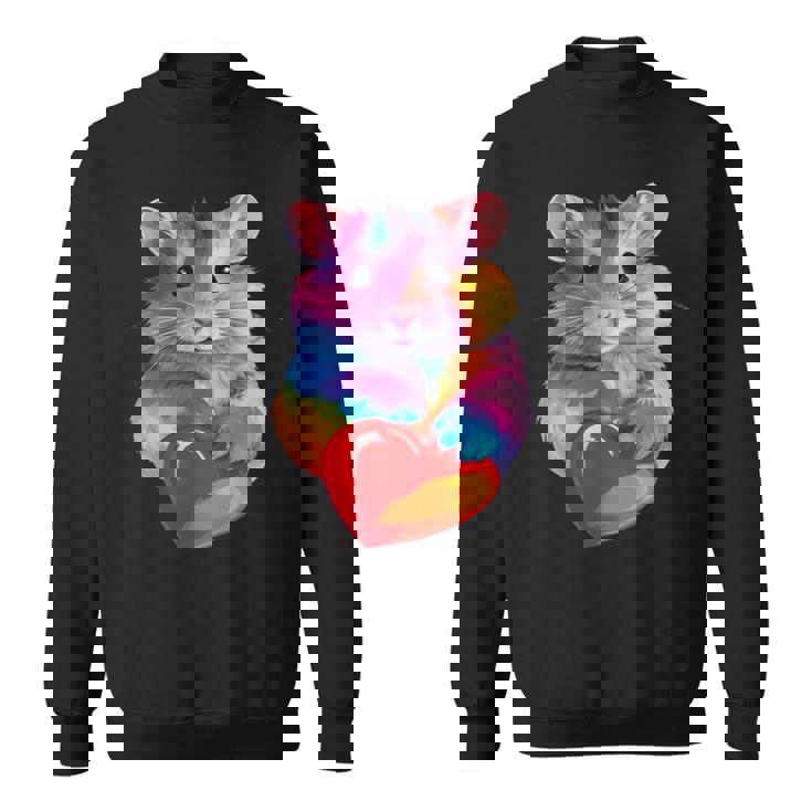 Hamster Coloré Tenant Un Cœur Mignon Arc-En-Ciel Aquarelle Sweater e