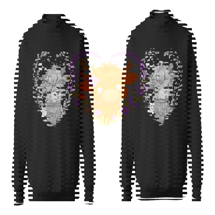 Highland Cow Lavender Heart Scottish Highland Cattle Tank Top Sweatshirt Unisex