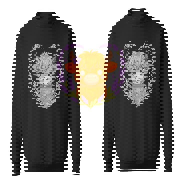 Highland Cow Lavender Heart Sweatshirt Unisex