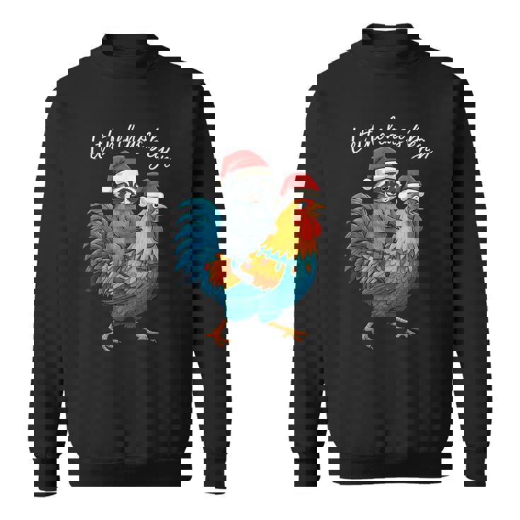 Let The Chaos Begin Raccoon Riding Rooster Christmas Sweatshirt