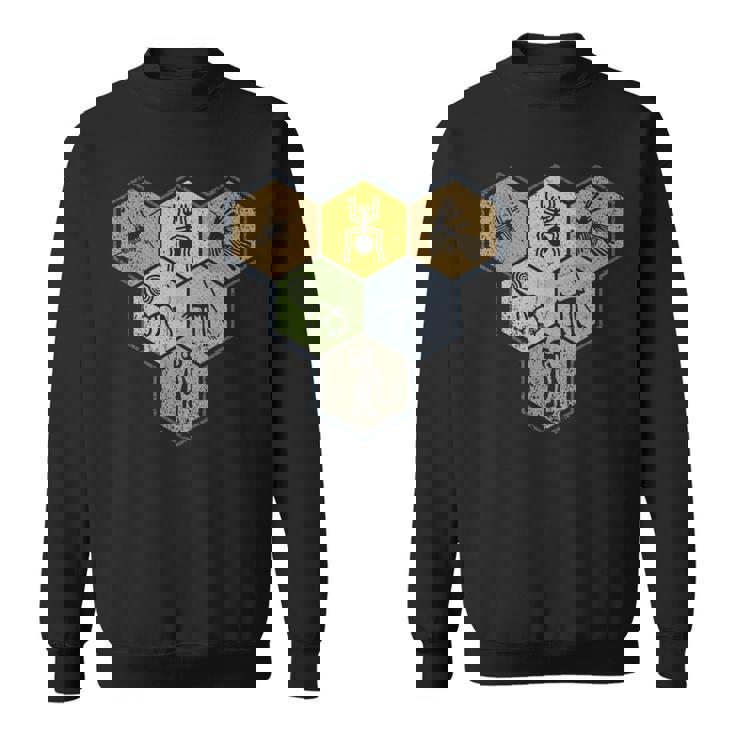 Nazca Linesナスカラインズ レトロなクモ 猿 宇宙人 鳥 六角形 スウェットシャツ