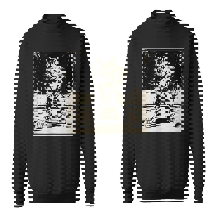 Retro Cat Playing Ice Hockey Stick Skating Sports Sweatshirt Unisex