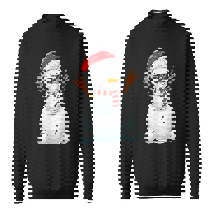 Santa Snowman Rock Hand Sign Language Xmas Rock Music Lover Sweatshirt Unisex