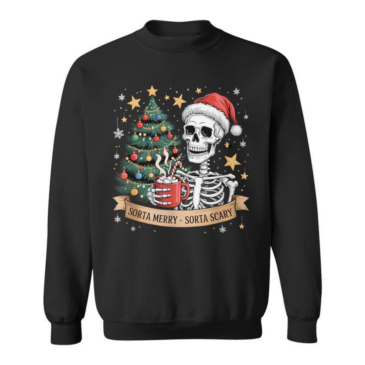 Sorta Merry Sorta Scary Retro Skeleton Hot Cocoa Christmas Sweatshirt