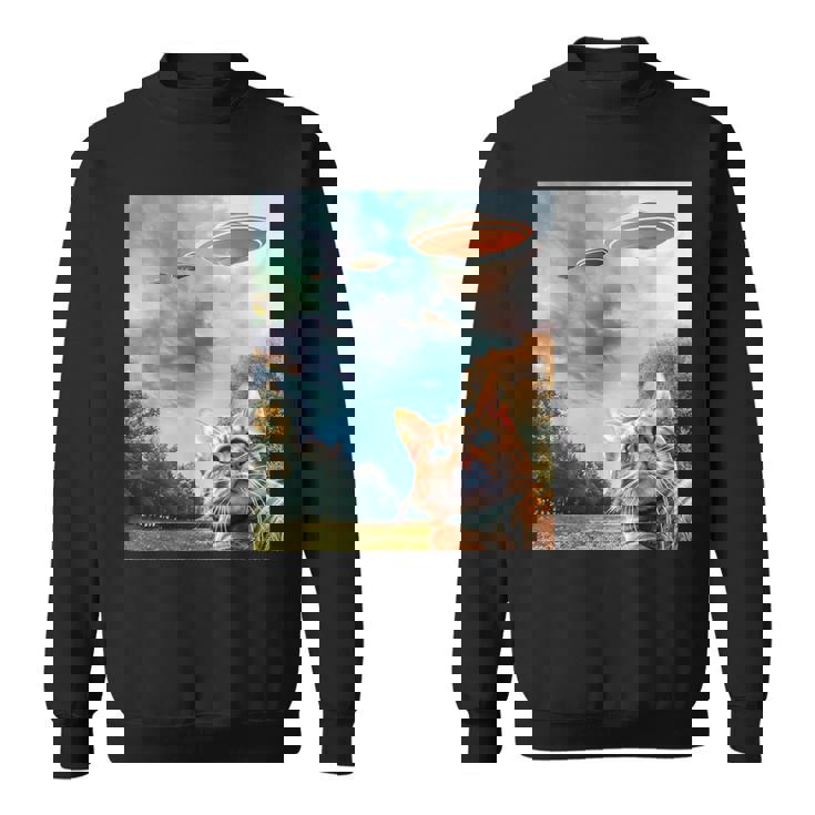 Ufo付き猫セルフィー スウェットシャツ