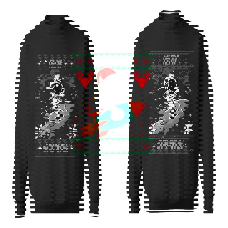 Ugly Christmas Astronaut Riding Rocket Santa Hat Tree Sweatshirt