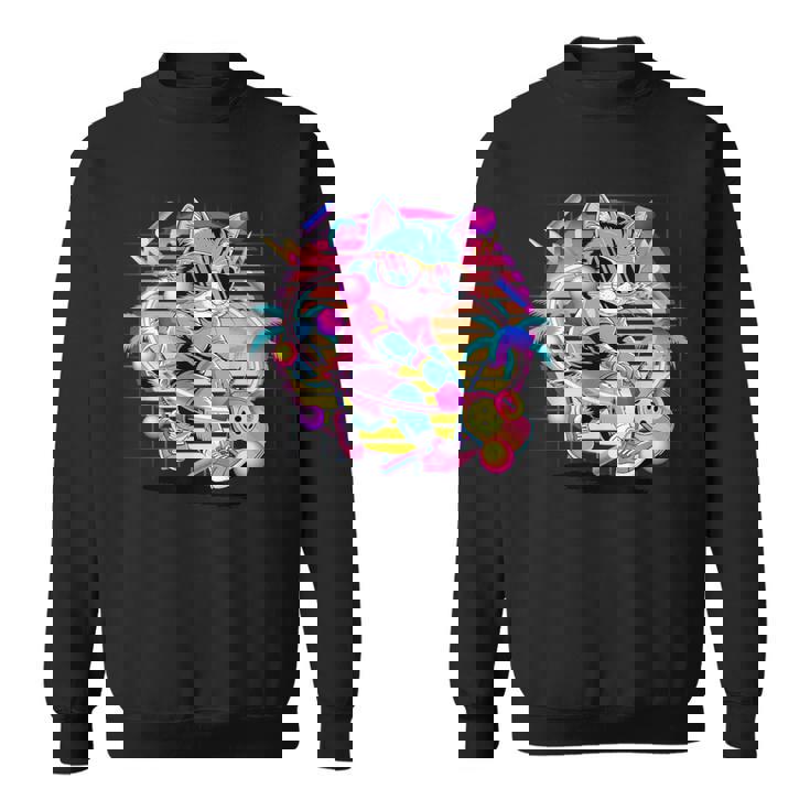 Vaporwave 猫 ピックルボール プレーヤー 80年代 レトロ 美学 スウェットシャツ