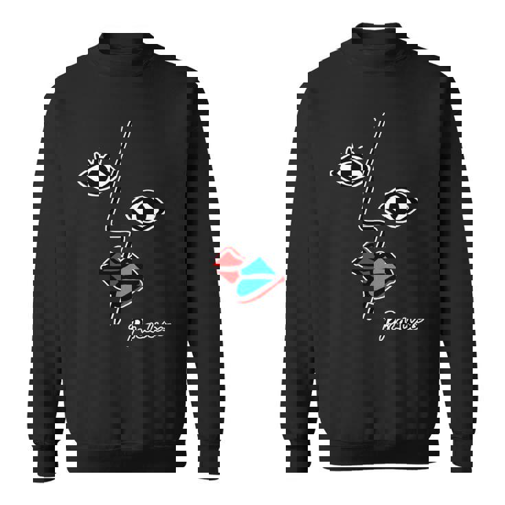 【ピカソ風】顔 男女 キス モダンフェイス（パロディ）【ピカウソ】キュビズム 80年代風 面白い アート 長袖tシャツ スウェットシャツ