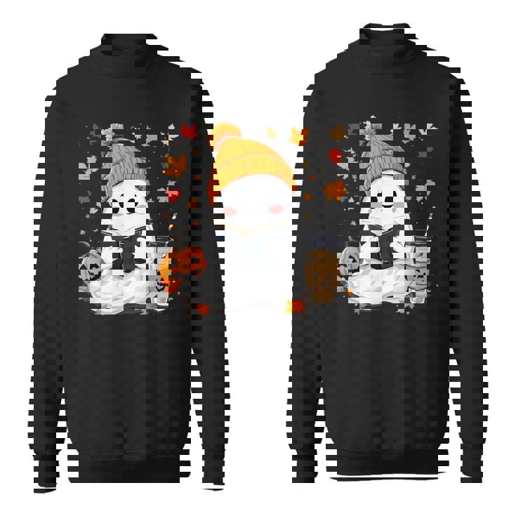 おばけ読書本 紅葉 ハロウィン ゴーストコーヒー スウェットシャツ