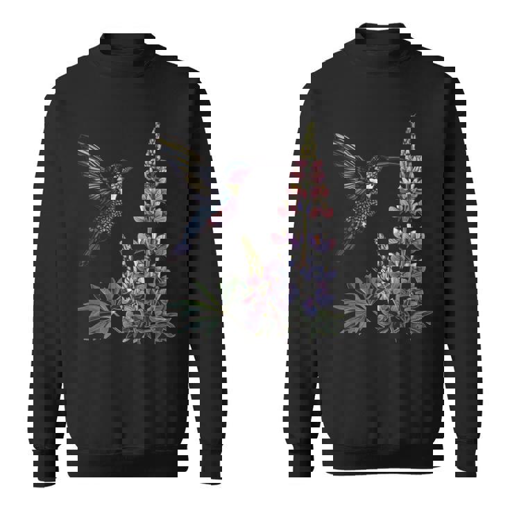 かわいいハチドリ バードウォッチング ルピナスフラワーガール 植物 ママ 長袖tシャツ スウェットシャツ