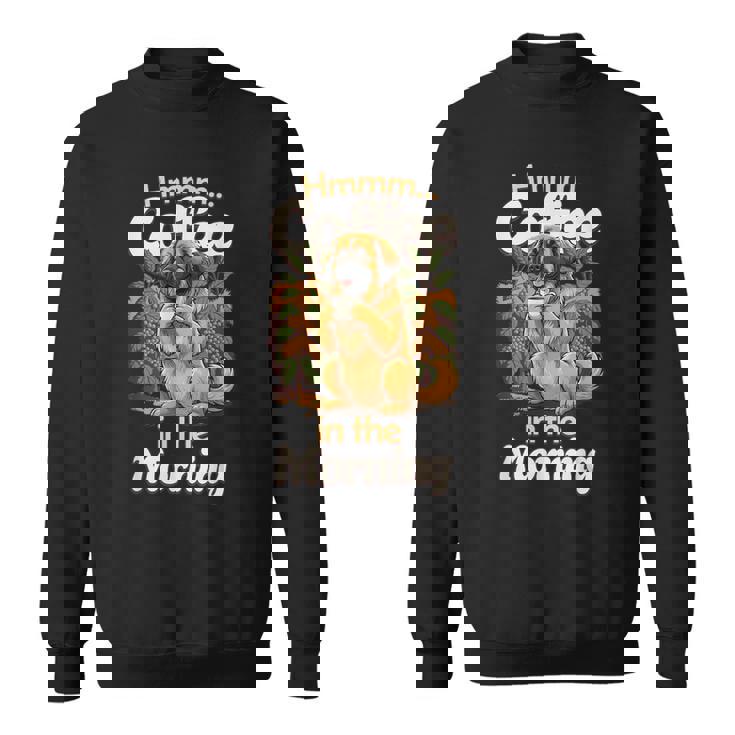 かわいいレオンベルガー犬と朝のコーヒー。 スウェットシャツ