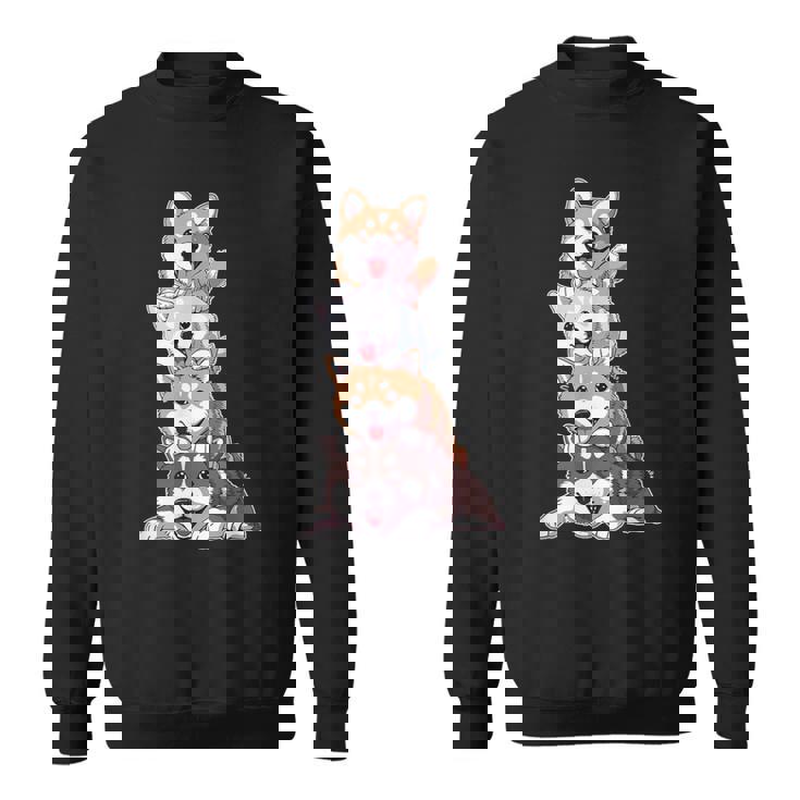 かわいい秋田犬が重ねて重ねられています スウェットシャツ