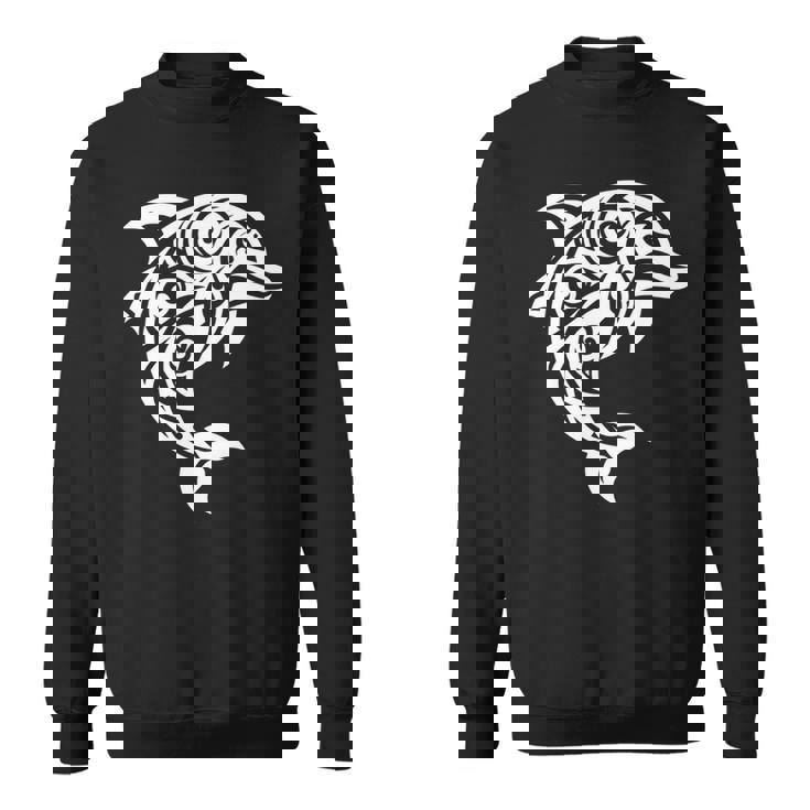 イルカ ポリネシアン トライバル マオリ ライトパターン イルカ 長袖tシャツ スウェットシャツ