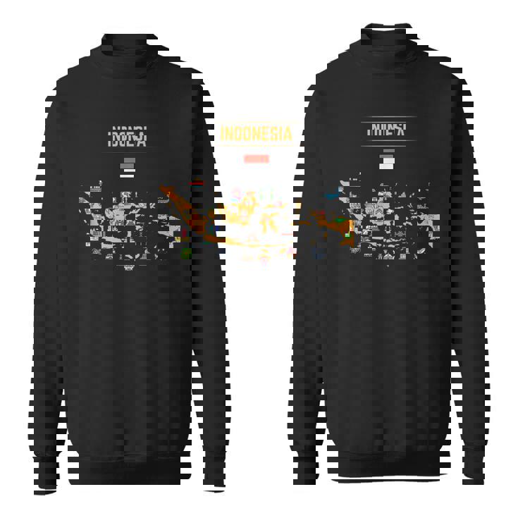 インドネシアの地図。 有名な国のランドマークのアイコン、伝統 スウェットシャツ