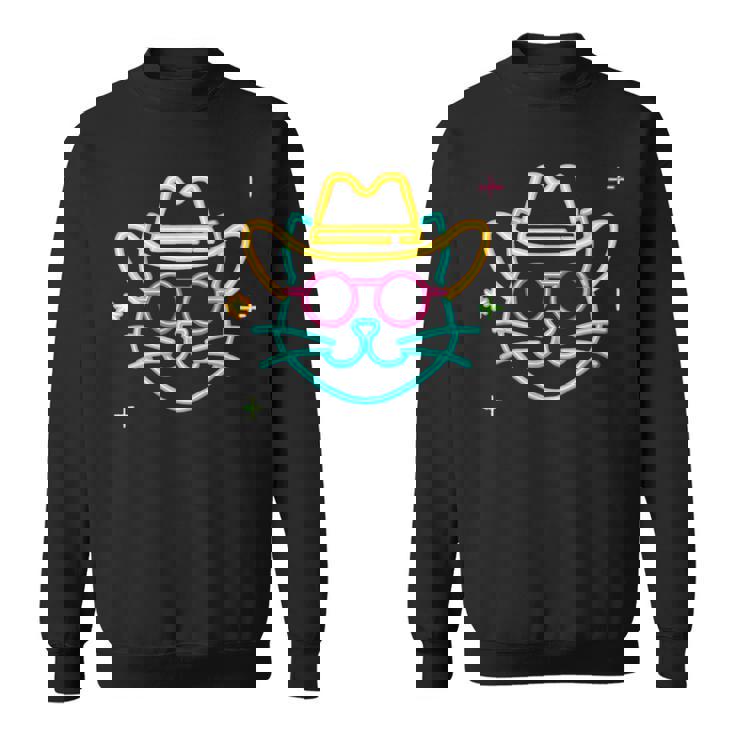 カウボーイ 猫 顔 ラウンド サングラス ウェスタン グラフィック ピンク アニマル スウェットシャツ