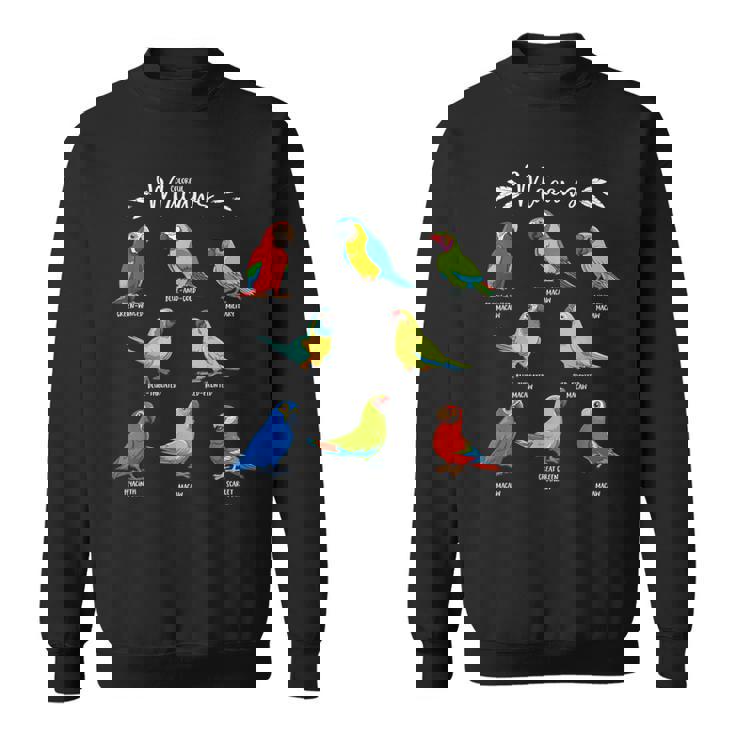 カラフルな8種のインコ コンゴウインコ スウェットシャツ