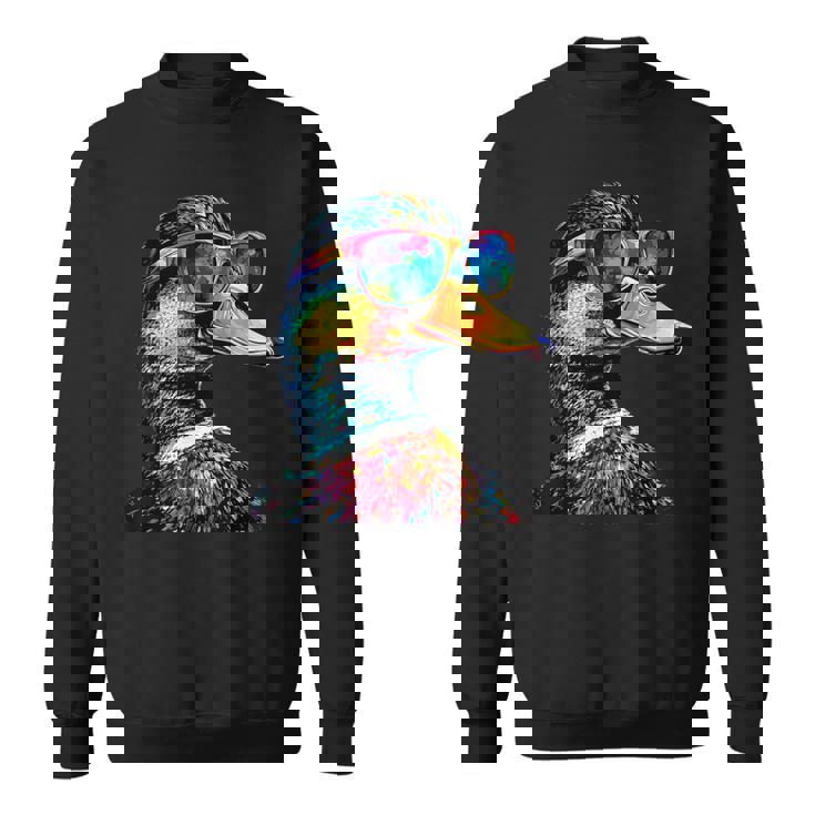 カラフルな虹色のアヒル マガモ ドレイク 小さなアヒル スウェットシャツ