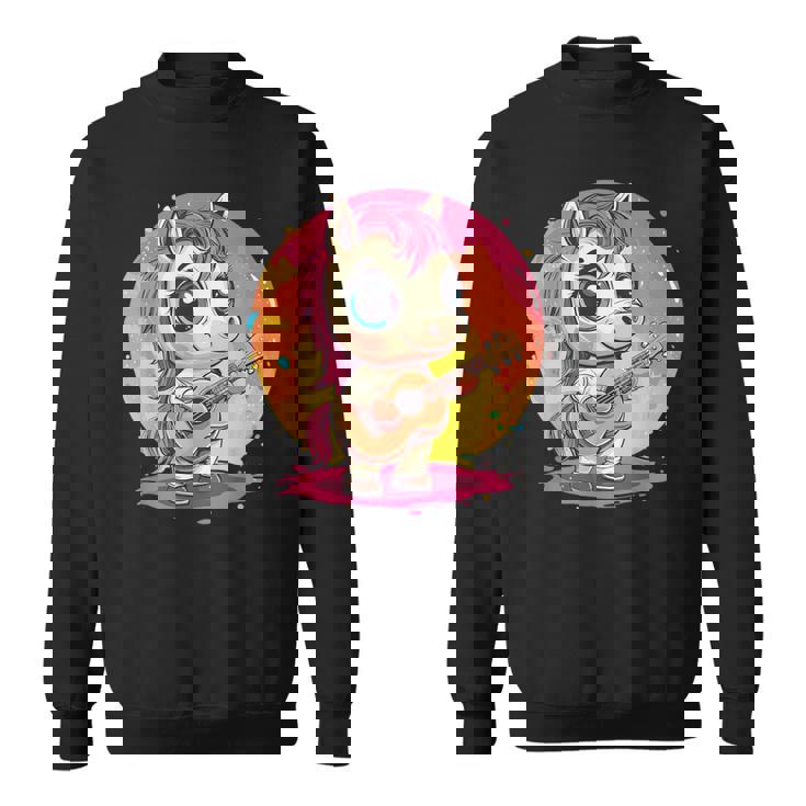 ギターを持った愛らしいポニー スウェットシャツ