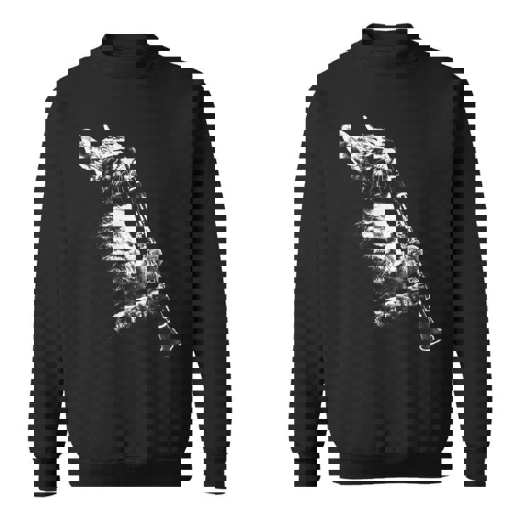 クラリネットを弾く猫 面白い猫ミュージシャン クラリネット教師 スウェットシャツ