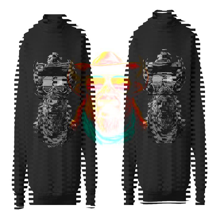 サングラス カラフル バイソン カウボーイ 動物 夕日 ウエスタン スウェットシャツ