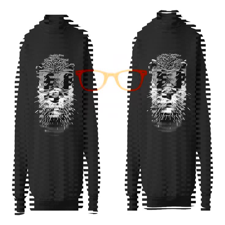 サングラスをかけたクールなカワウソのグラフィックアート 長袖tシャツ スウェットシャツ