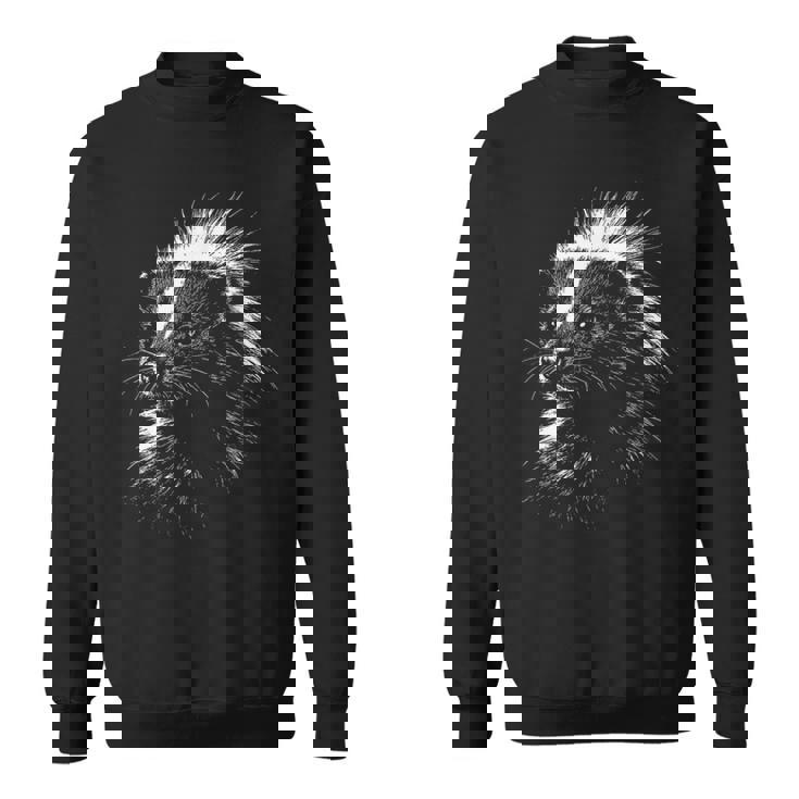 スカンクの肖像画 黒と白の動物愛好家 スウェットシャツ