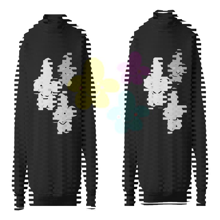 スマイリングフラワー イエロー ブルー パープル 楽しい春 スウェットシャツ