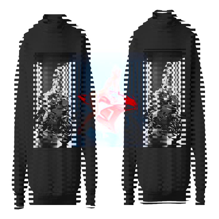 セクシーガールグラフィックtシャツ セクシーなブロンドガール&レッドストリートバイク スウェットシャツ