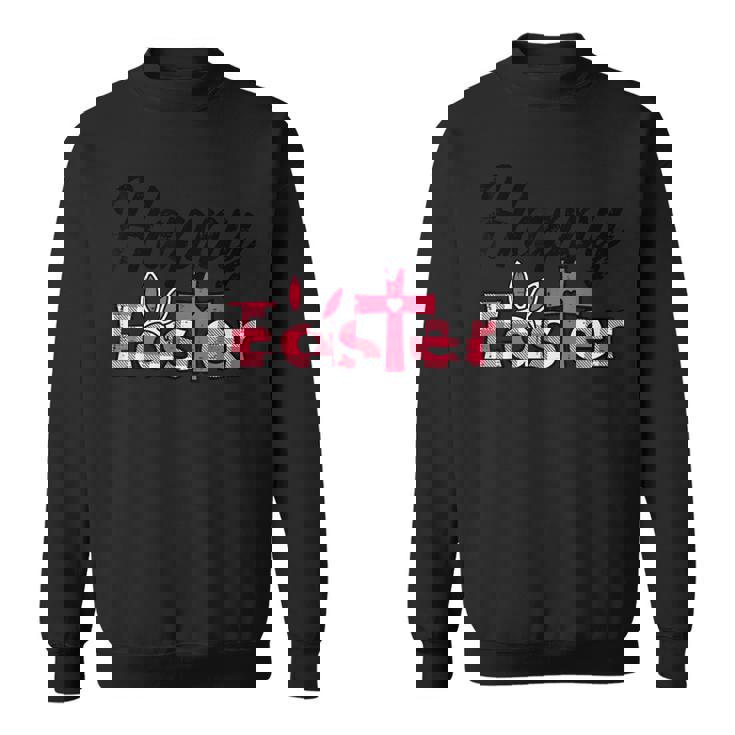 チェック柄ハッピーイースターバニー耳クロスかわいい宗教クリスチャン スウェットシャツ