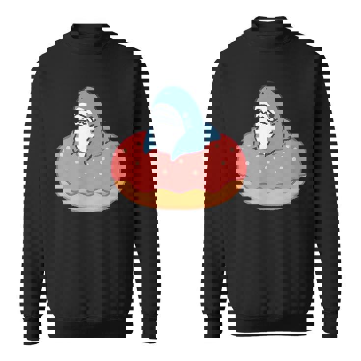 ドーナツに喰われるサメ さめ かわいい ゆるい イラスト シュール おもしろ 鮫 シャーク スウェットシャツ