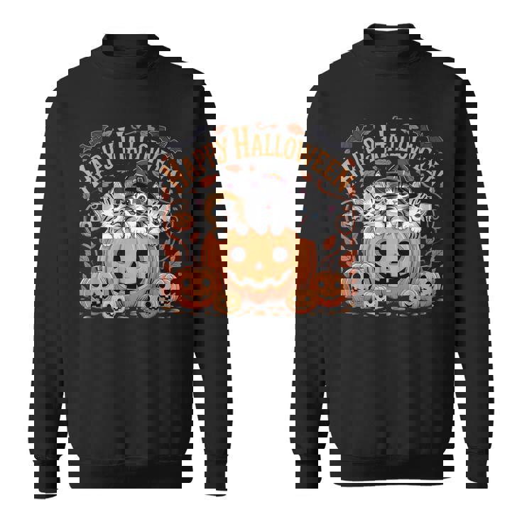 ハッピーハロウィン猫 パンプキン 魔女の帽子デザイン スウェットシャツ