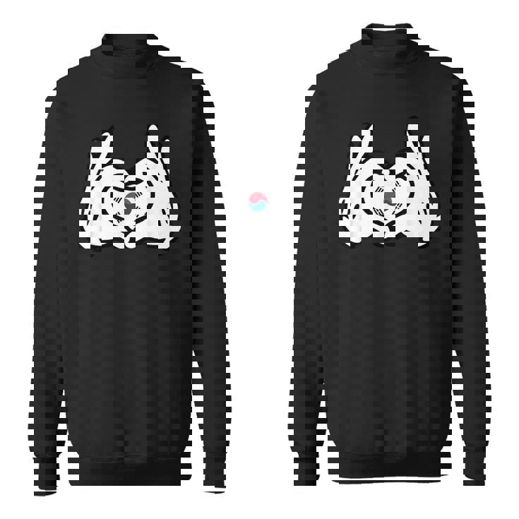 ハートを形作る漫画の手 韓国国旗 スウェットシャツ