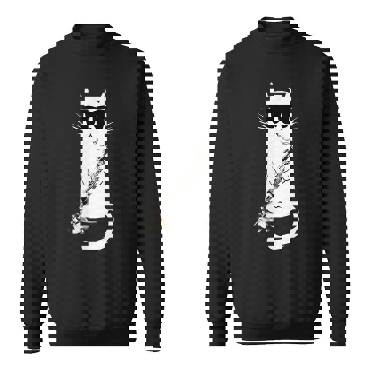 バスクラリネットを弾くサングラスをかけた面白い猫 スウェットシャツ