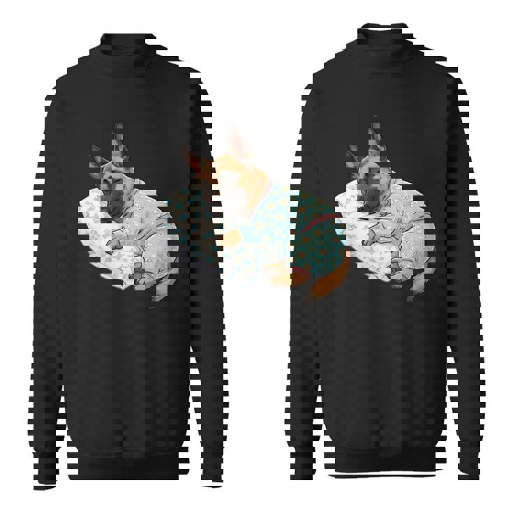 パジャマで寝ているかわいいベルギーのマリノア犬就寝アート 長袖tシャツ スウェットシャツ