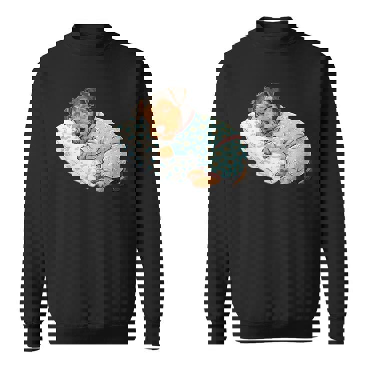 パジャマで寝ているかわいいボストンテリア犬就寝アート 長袖tシャツ スウェットシャツ