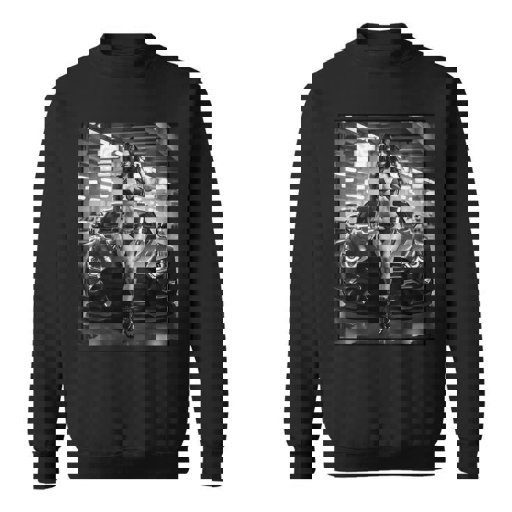 ピンナップガールtシャツ 男性用 巨乳ピンナップガール&カー B&W スウェットシャツ