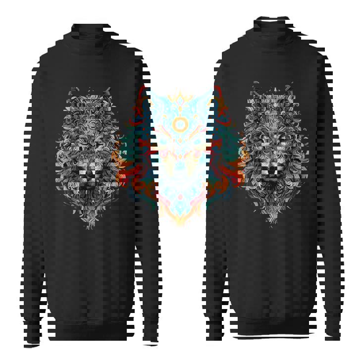 フラクタル スピリット アニマル オオカミ サイケデリック スウェットシャツ