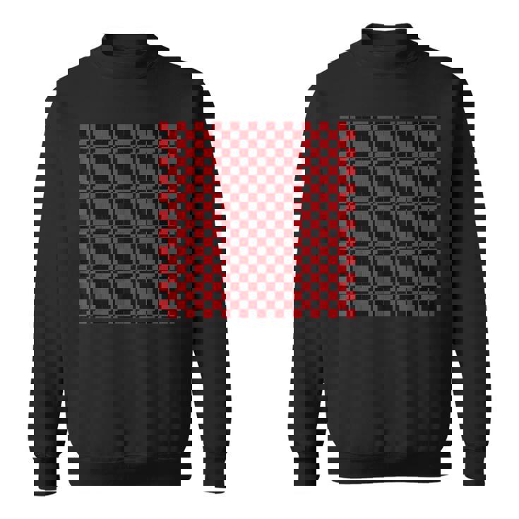 ブラック、レッド、チェッカーボードスクエアパターン、チェックデザイン。 スウェットシャツ