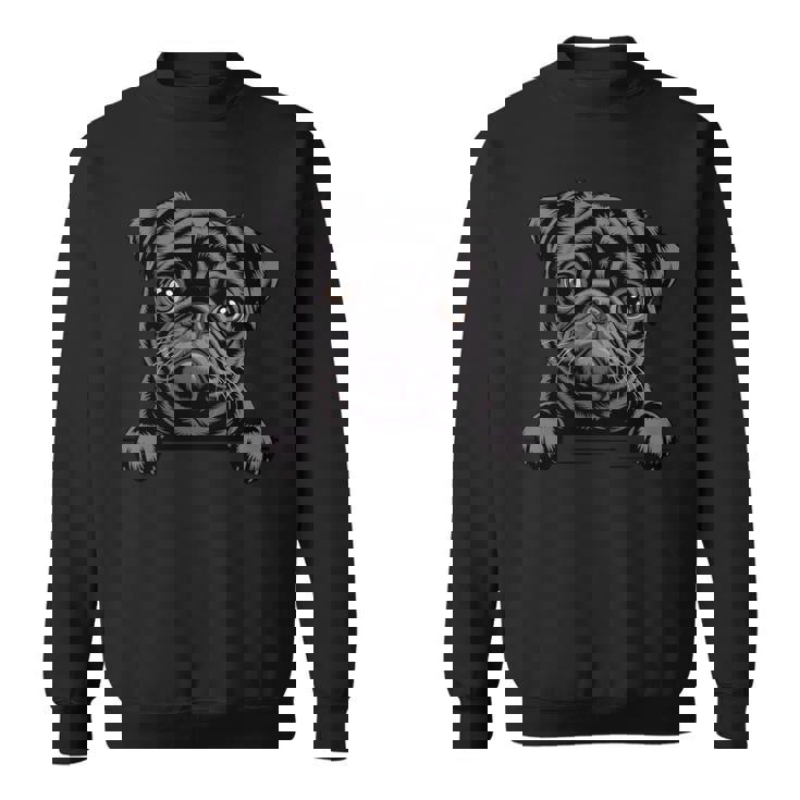 ブラック・パグ・ファニー・ピーキング・ポケット・パピー・ドッグ・ラバー 長袖tシャツ スウェットシャツ