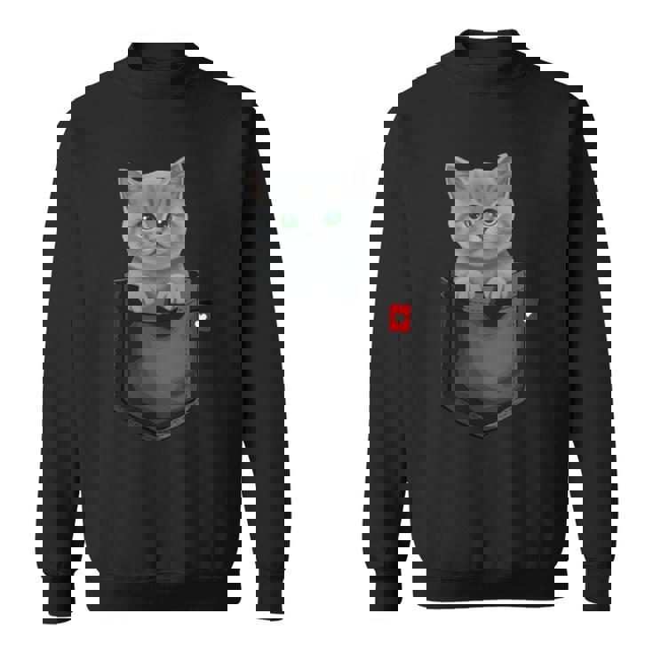 ブリティッシュショートヘア猫 ポケットの中 のぞくかわいい子猫 長袖tシャツ スウェットシャツ