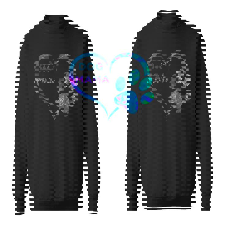 ブルーティールパープル ドッグママと足跡プリント ハート 犬 ママ スウェットシャツ