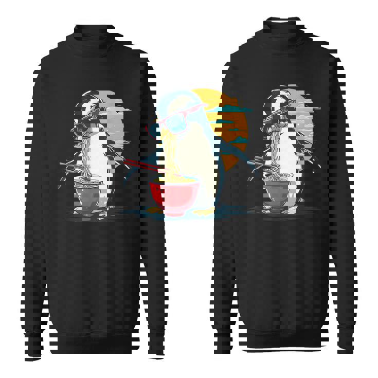 ペンギン食べる ラーメン サングラス アートワーク 和麺 スウェットシャツ