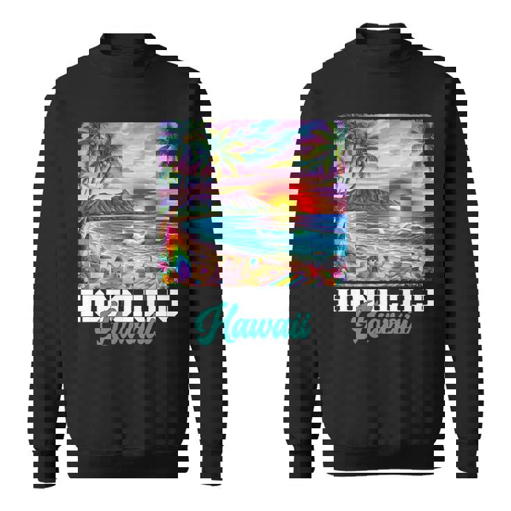 ホノルル ハワイ ハワイアン 波 ビーチ 夏 サーフィン レトロ 長袖tシャツ スウェットシャツ
