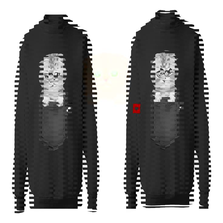 ポケットに入ったスコティッシュフォールド猫 のぞくかわいい子猫 スウェットシャツ