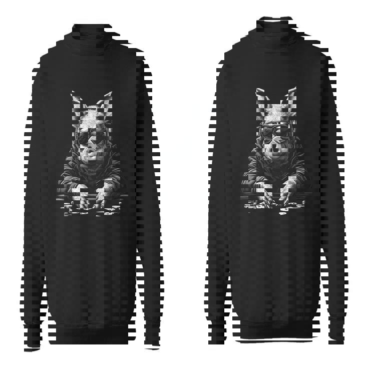 ポーカーで遊ぶ豚 面白い ブラック グラフィック スウェットシャツ