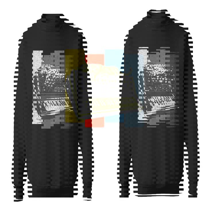 モジュラー シンセサイザー キーボード テクノ ビンテージ アナログ 猫 長袖tシャツ スウェットシャツ